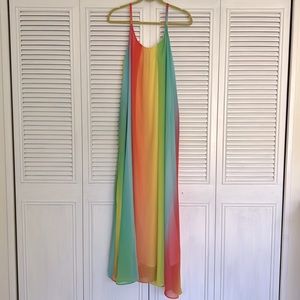 New with tags, red dress, boutique, rainbow, maxi, dress size small
